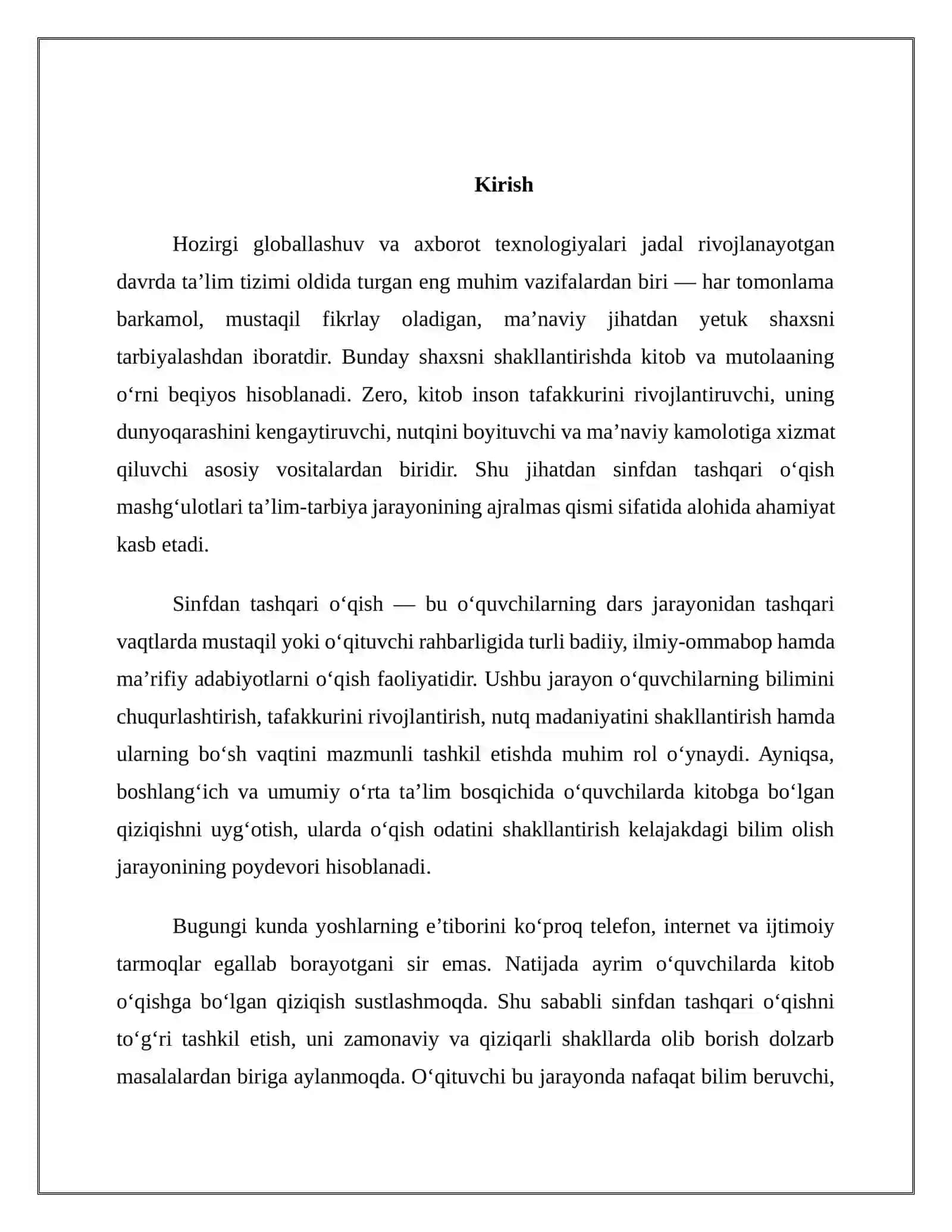 Sinfdan tashqari o’qish va uni tashkil etish 3