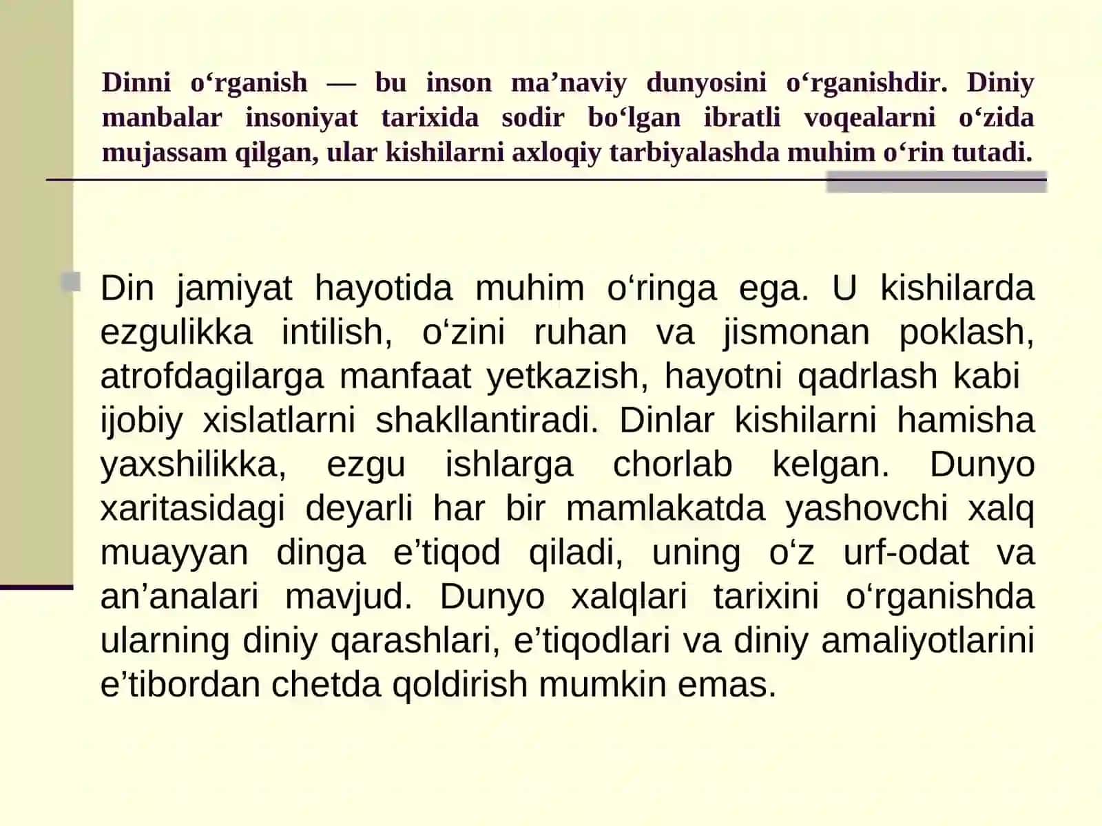 «DIN VA UNING JAMIYATDAGI VAZIFALARI» 3