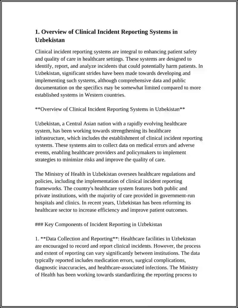 Overview of Clinical Incident Reporting Systems in Uzbekistan 3