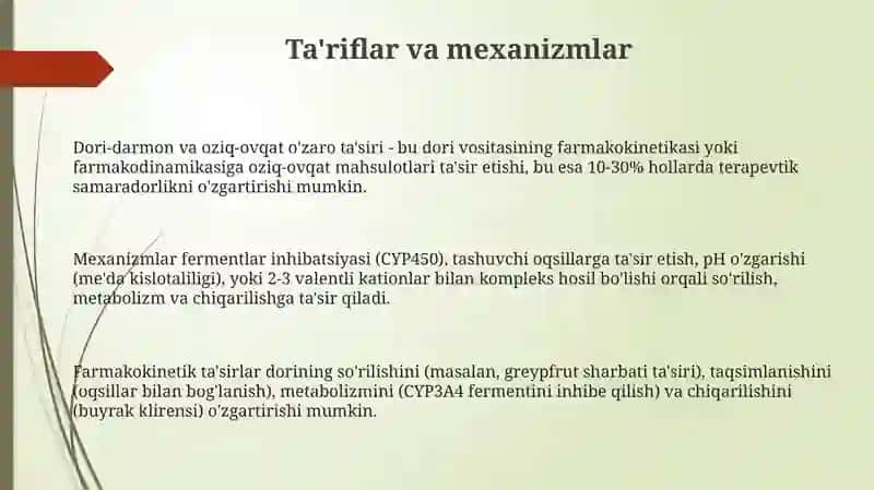 Dori moddalarning ovqat mahsulotlari bilan tasirlashuvi 3