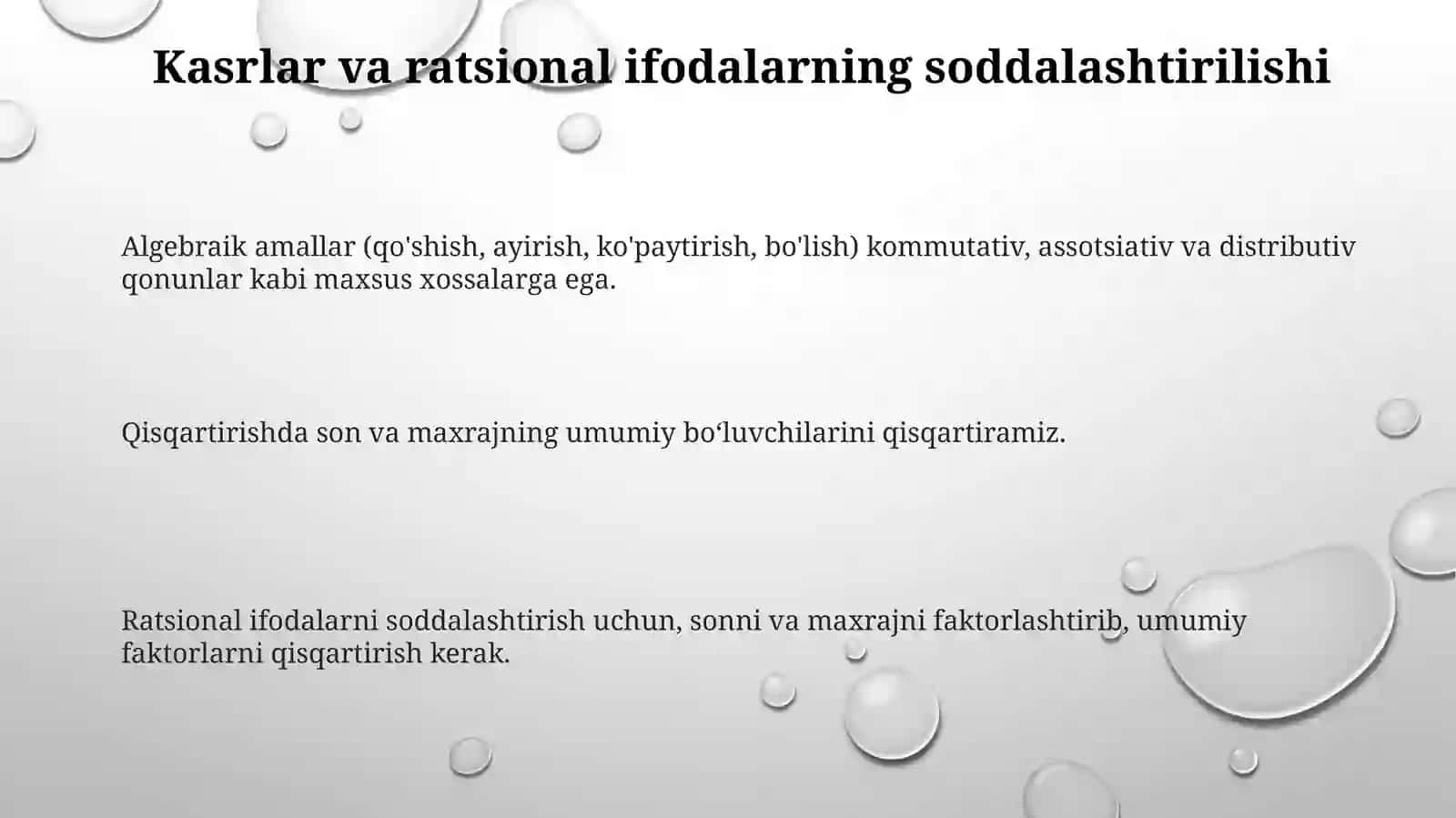 Algebraik amallar va ularning xossalari 3