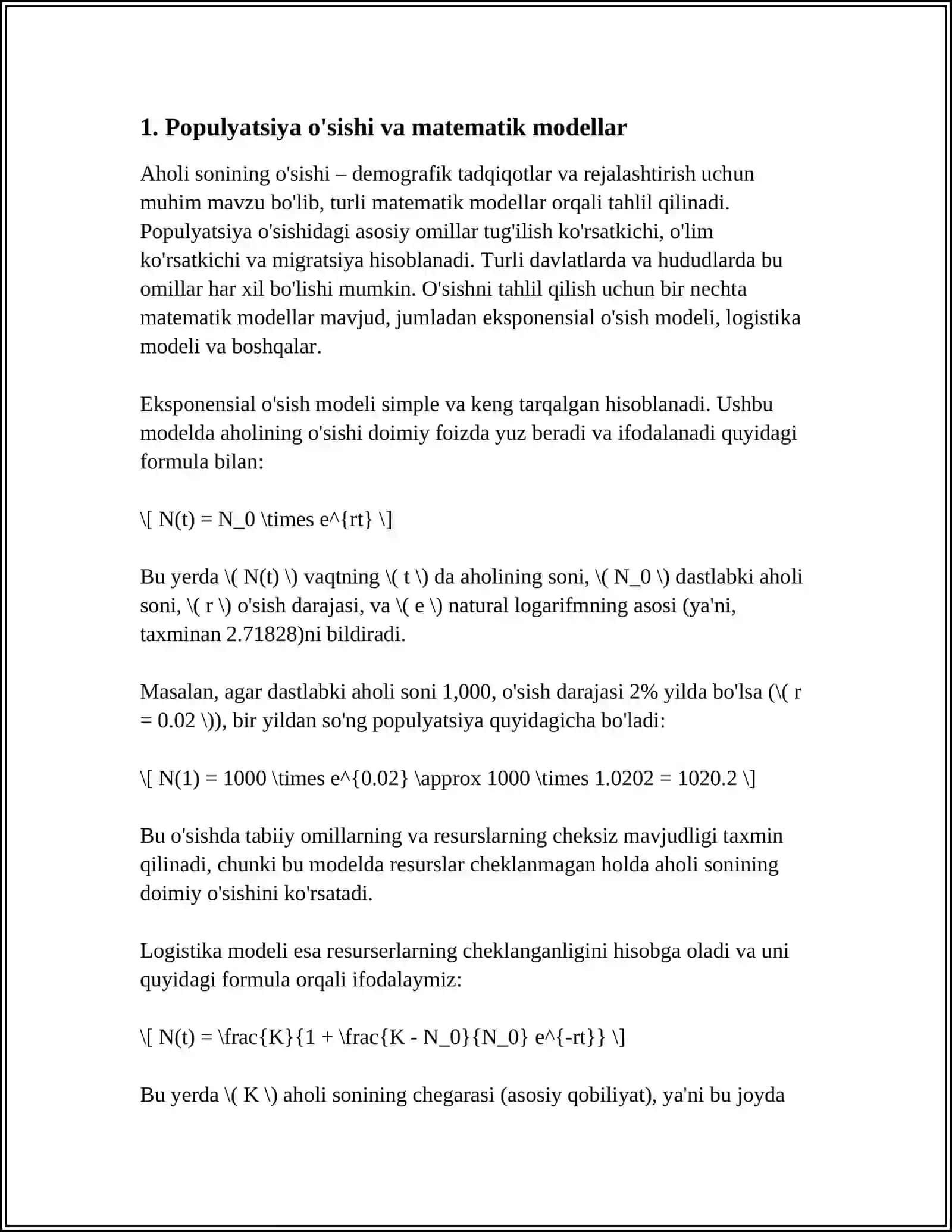 BIOLOGIK MODELLARGA DOIR MASALALAR 3