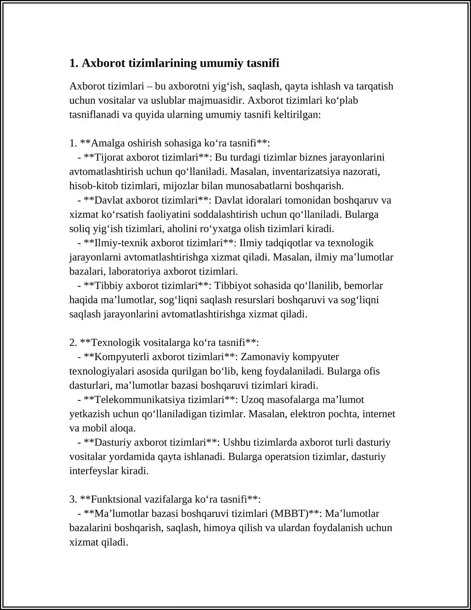 AXBOROT TIZIMLARINING TASNIFI 3