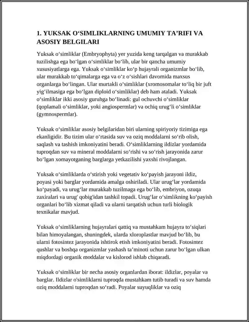 YUKSAK OʻSIMLIKLAR HAQIDA TUSHUNCHA 3