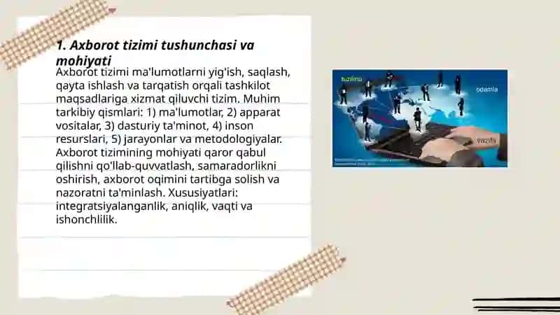 AXBOROT TIZIMI TUSHUNCHASI VA UNING TARKIBIY QISMLARI 3