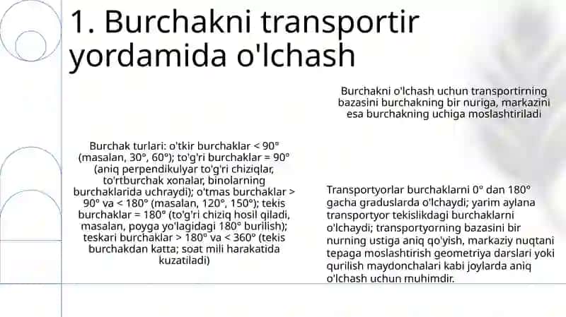 Burchak òlchovlari turlari òrganish 3