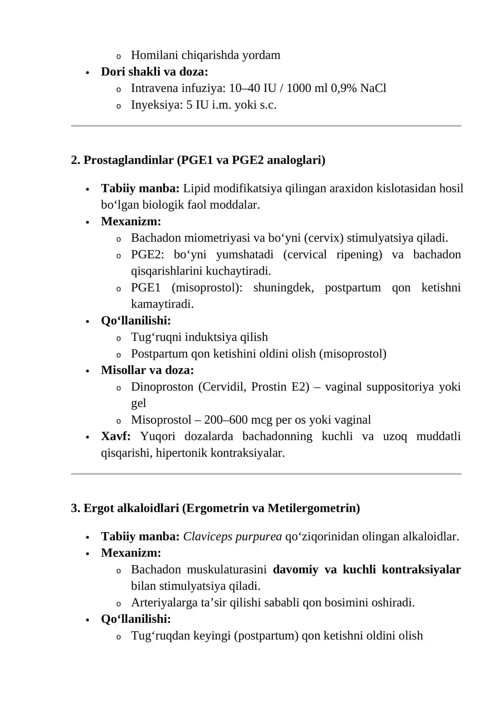 Bachadon miometriyasini qisqartiruvchi vositalar 3