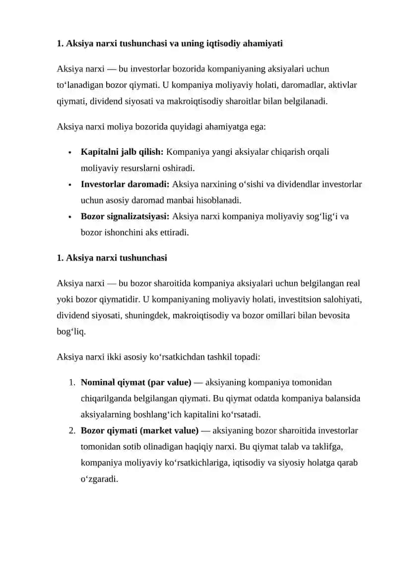 AKSIYA NARXIGA TA’SIR ETUVCHI OMILLAR 3