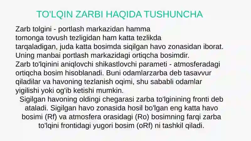 To'lqin zarbi va jabrlanish zonalari 3