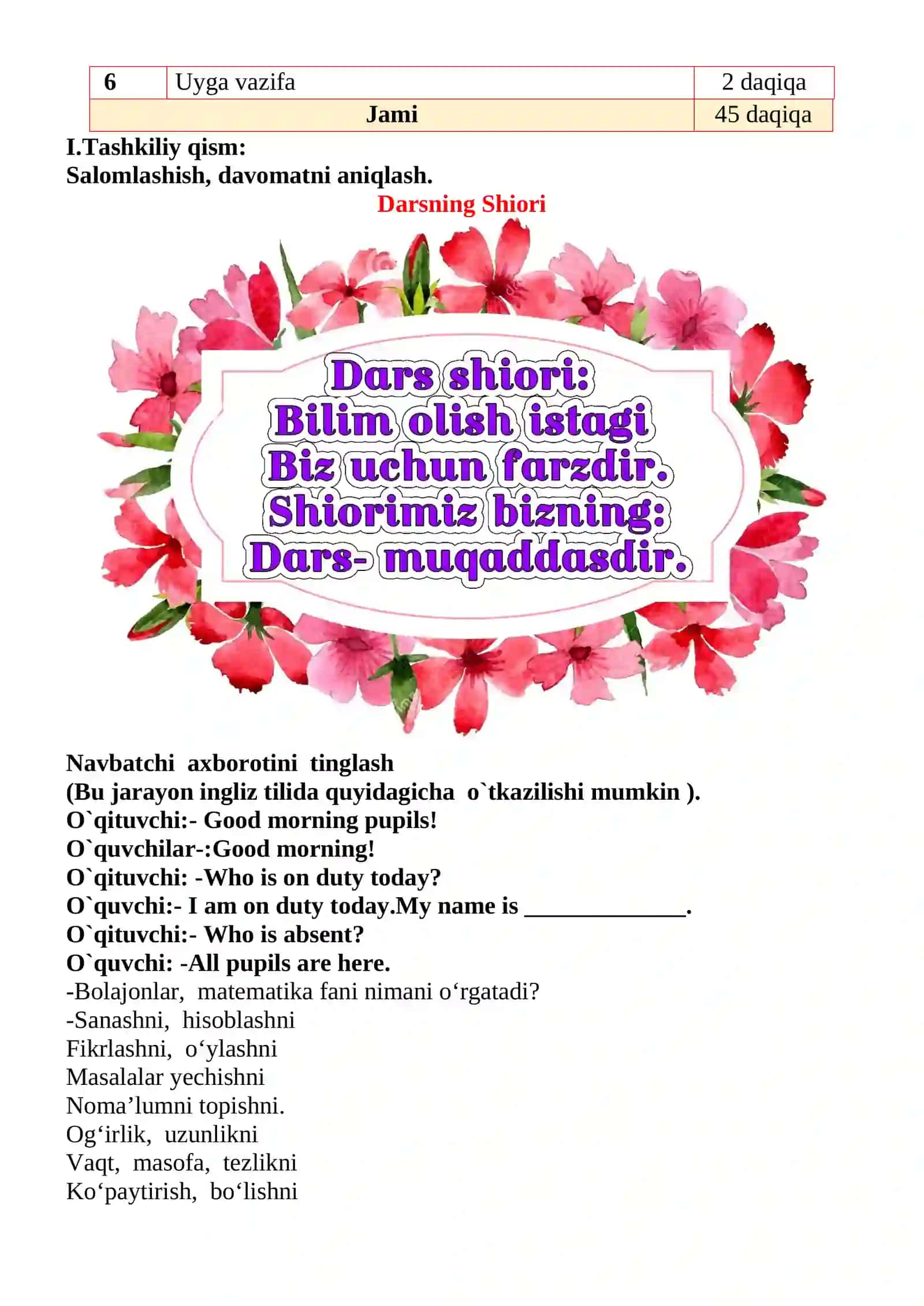 Masalalar yechish 1-sinflar uchun Matematika fanidan dars ishlanmasi 3