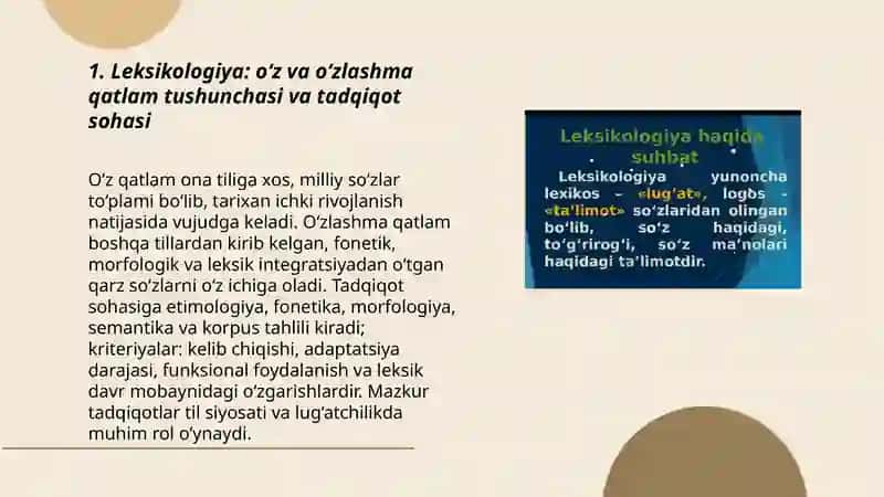 Leksikologiya o'z va o'zlashma qatlam 3