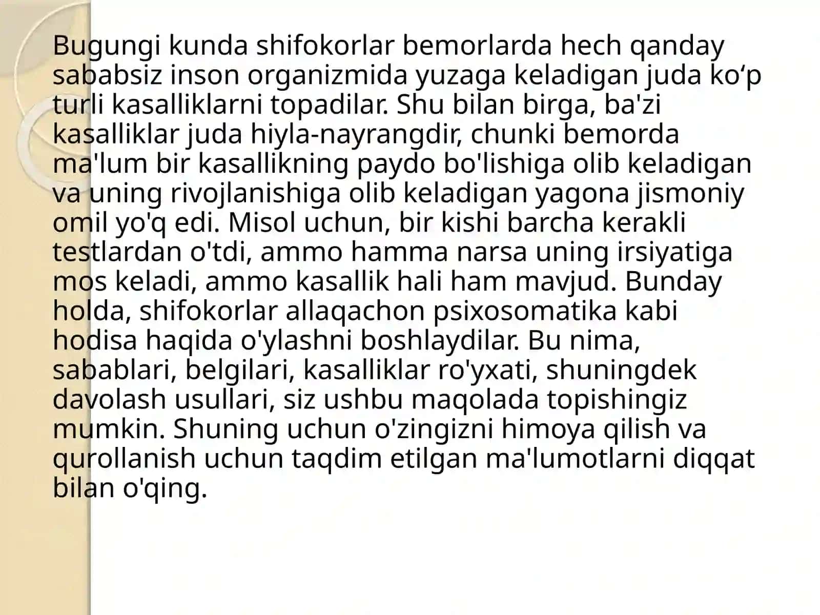 Psixosomatikk salliklarning klassifikatsiyasi 3
