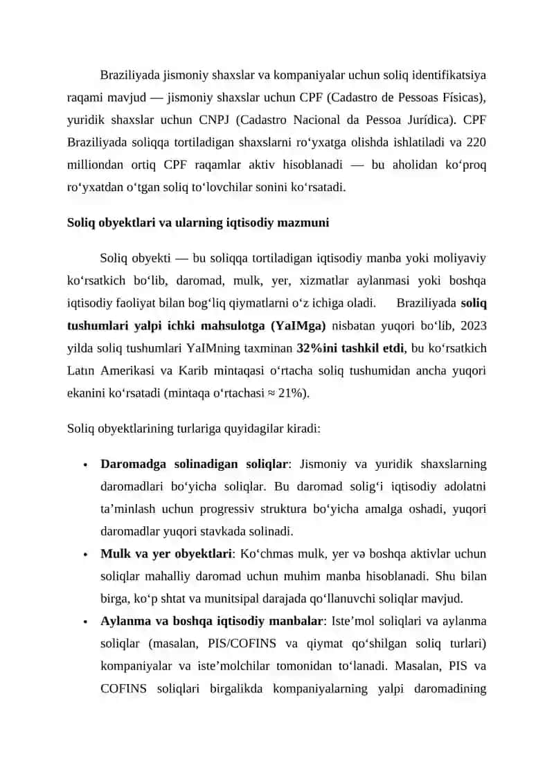Braziliyada soliq to‘lovchilar va soliq obyektlari tizimi 3