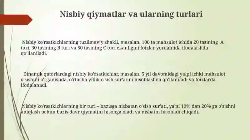 Nisbiy ko'rsatkichlarni hisoblash 3