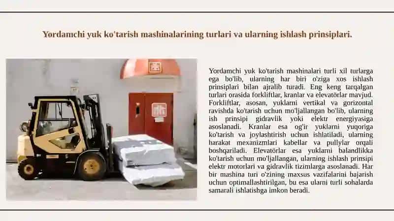 Yordamchi yuk ko'tarish mashinalari. 3