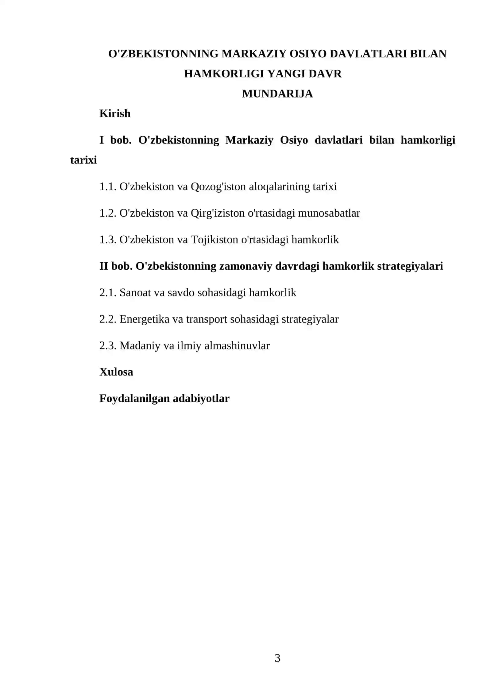 O'ZBEKISTONNING MARKAZIY OSIYO DAVLATLARI BILAN HAMKORLIGI YANGI DAVR 3