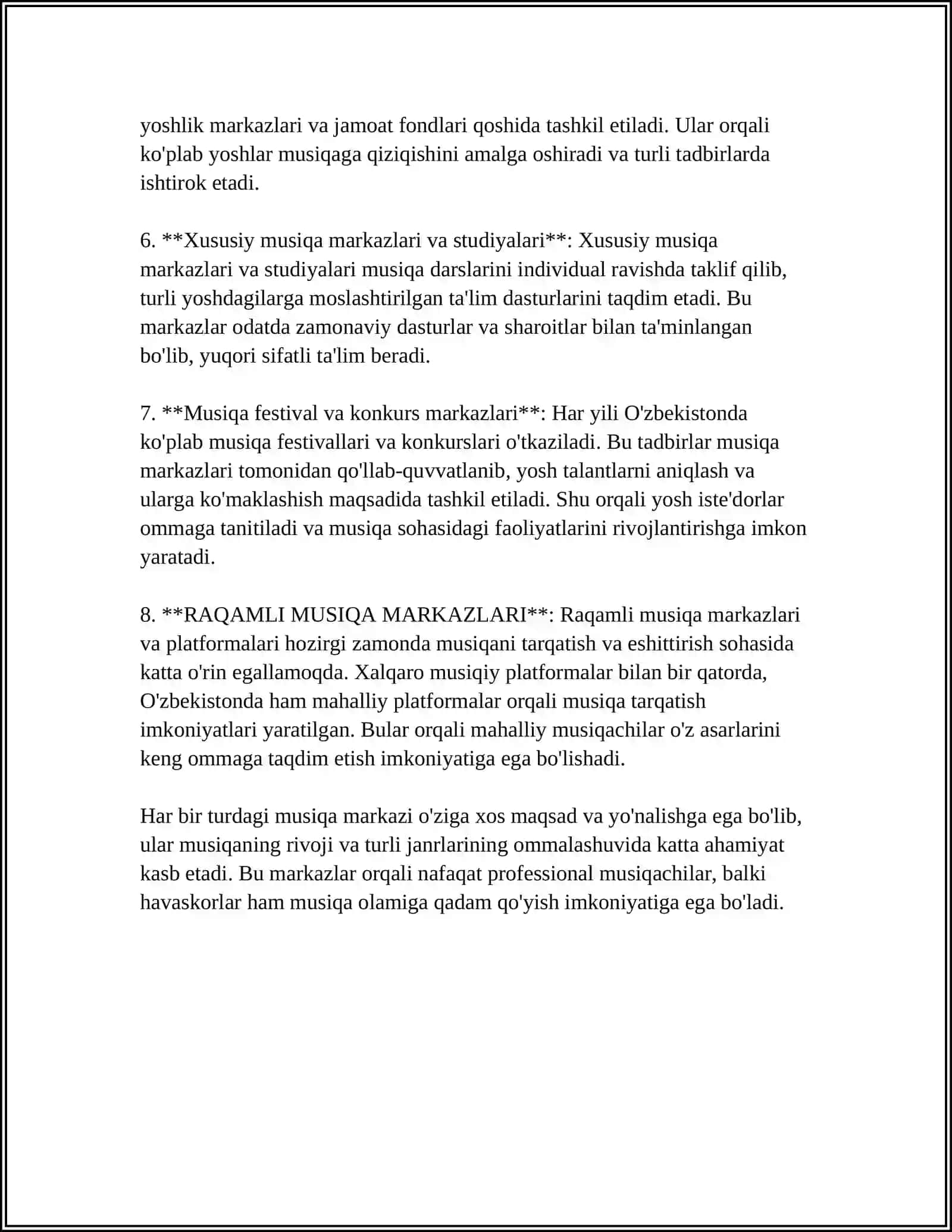 MARKAZLAR VA UNING TURLARI MUSIQA MARKAZI 4