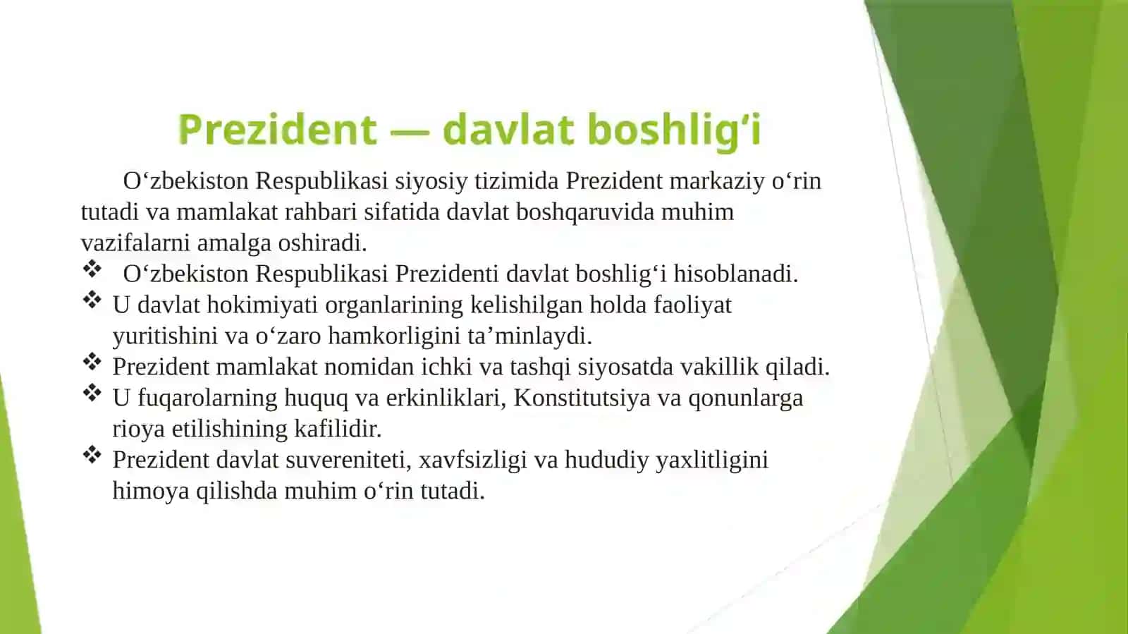 Oʻzbekiston Respublikasi Prezidenti — davlat boshligʻi 4