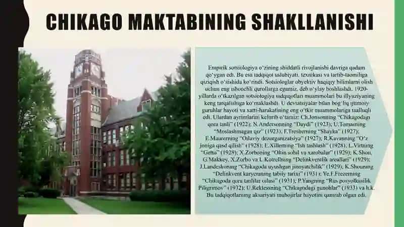 CHIKAGO MAKTABINING SOTSIOLOGIYA TARIXIDA TUTGAN O‘RNI 4