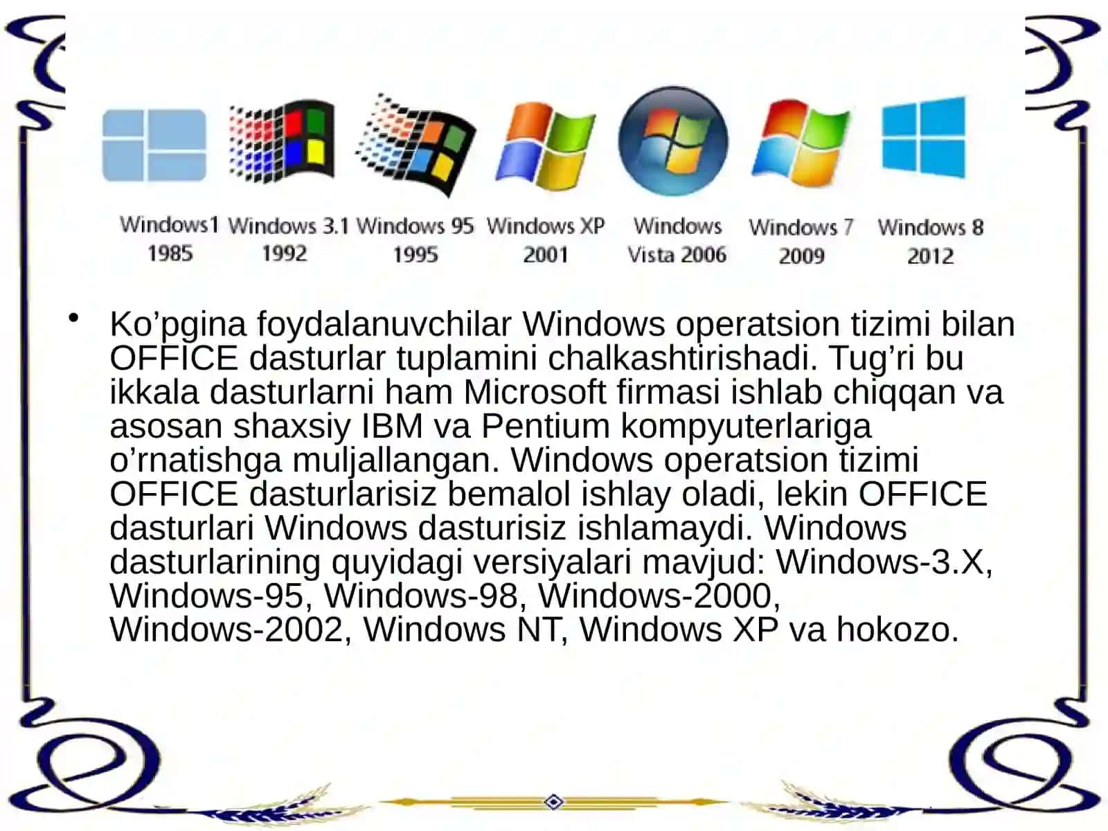 Microsoft office dasturlar paketi va ular bilan ishlash 4