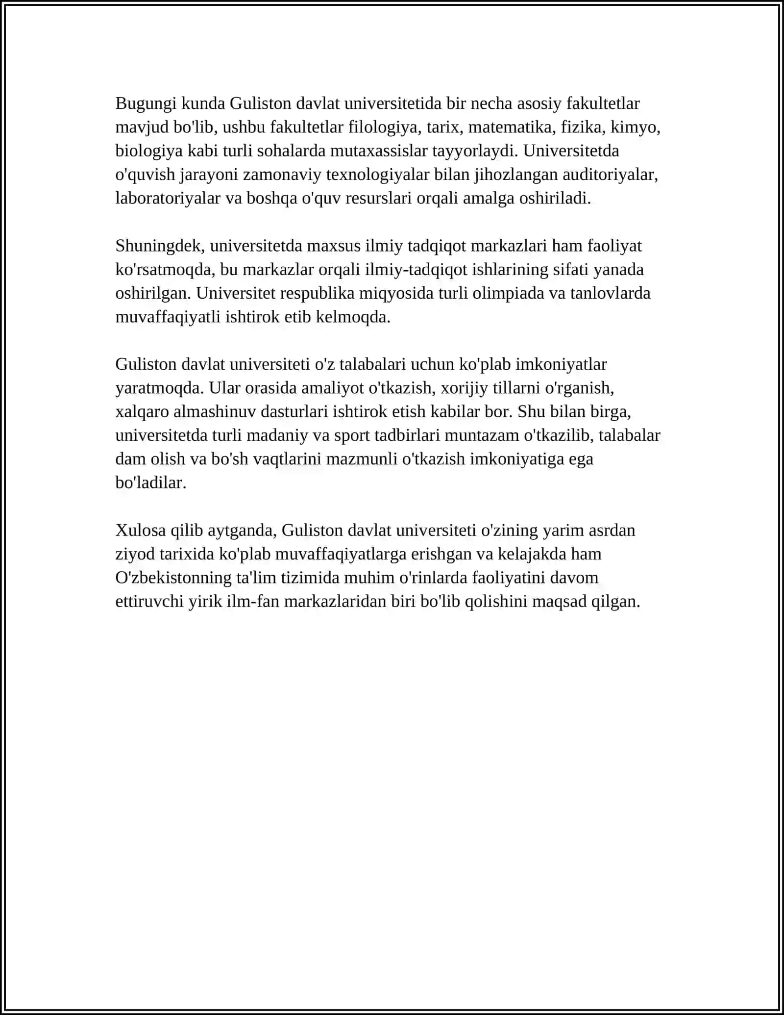 GULISTON DAVLAT UNIVERSITETI MUSTAQIL ISH 4