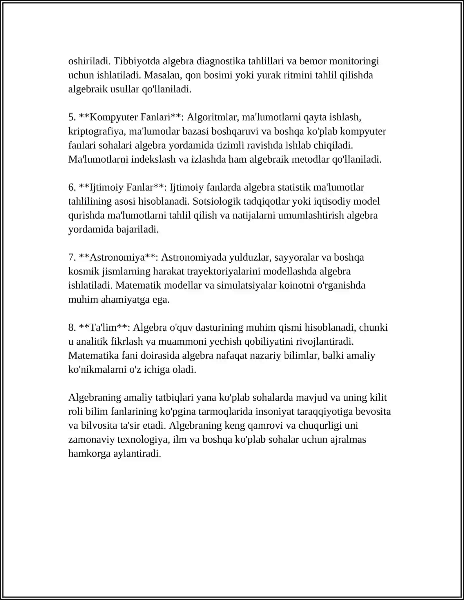 Algebra qo'llanilishi 4