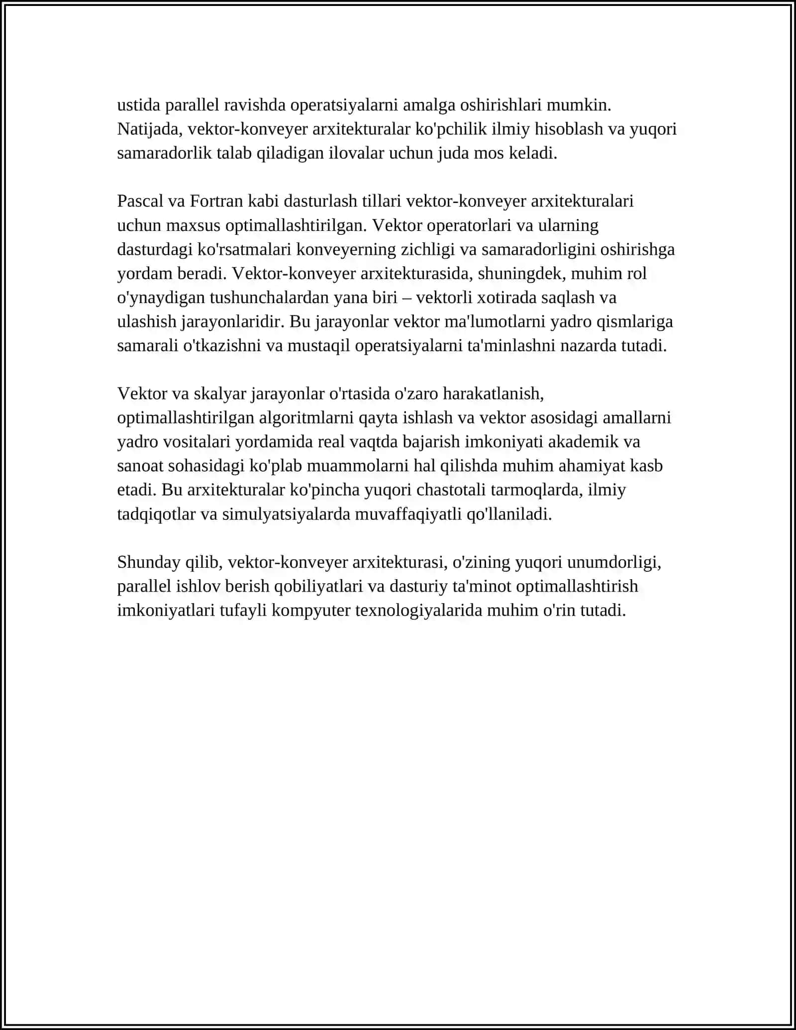 VEKTOR-KONVEYR ARXITEKTURASI, CRAY 90 KOMPYUTERI (FUNKTSIONAL BLOKLAR, YUQORI UNUMDORLIK DARAJASI) UMUMIY XOTIRALI PARALLEL KOMPYUTERLAR, NR SUPERDOME KOMPYUTERI 4