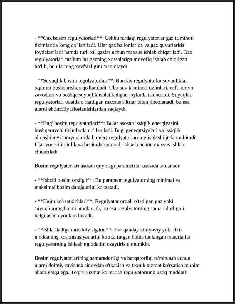 BOSIM REGULYATORNING TURLARI VA SINFLARI 4