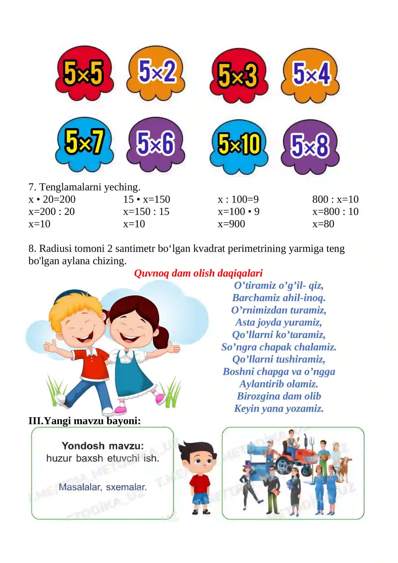 Takrorlash mavzusida 2-sinf matematika fanidan dars ishlanmasi 4