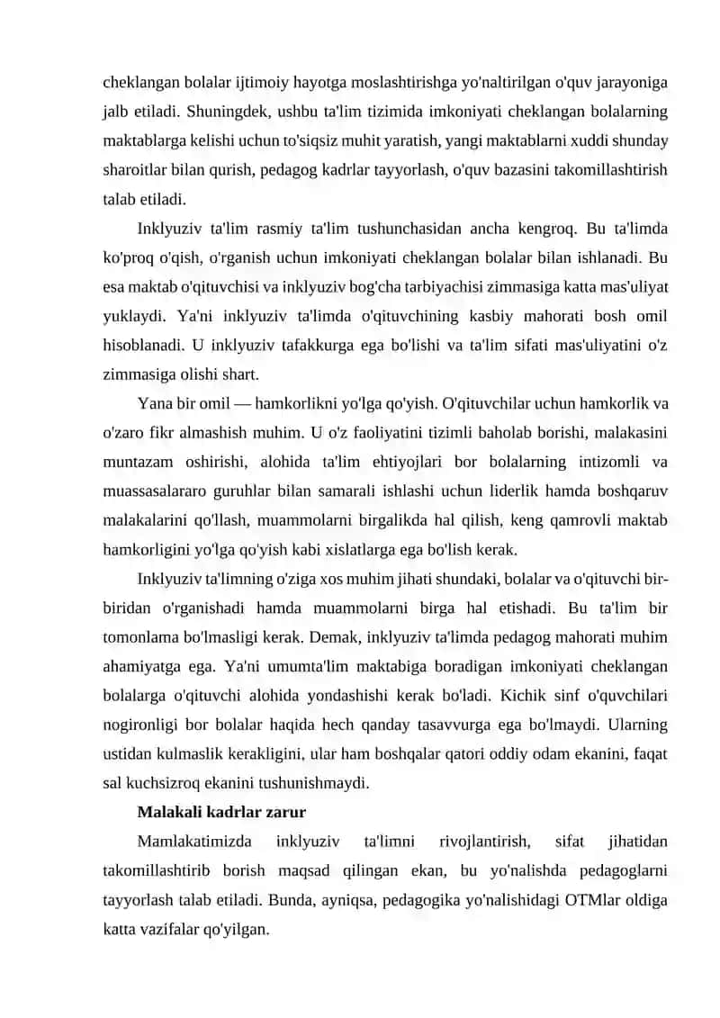 INKLYUZIV TA’LIMGA BO‘LGAN EHTIYOJLAR VA SABABLAR 4
