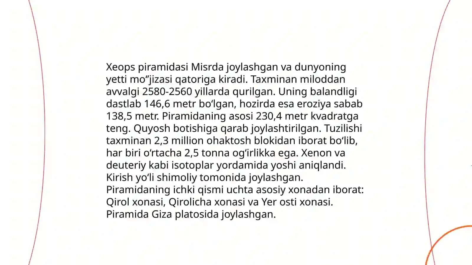Gizadagi piramidalar Xefren,Xeops,Mikerin.Ularning konstruktiv tuzilishi 4