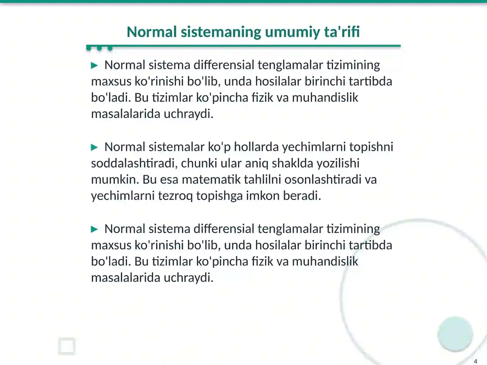 DIFFERENSIAL TENGLAMALARNING NORMAL SISTEMASI 4