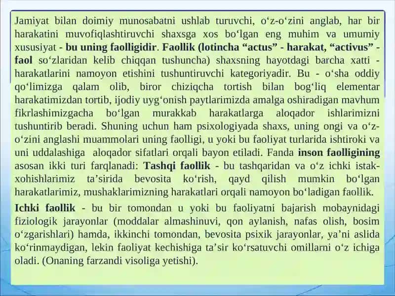 Faoliyatning psixologik talqini 4