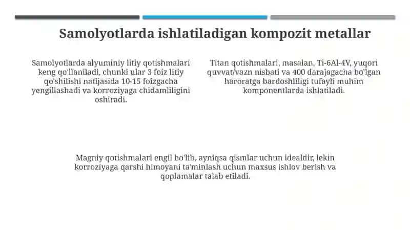 Kompozit metallar (samalyot va mashinalari) 4