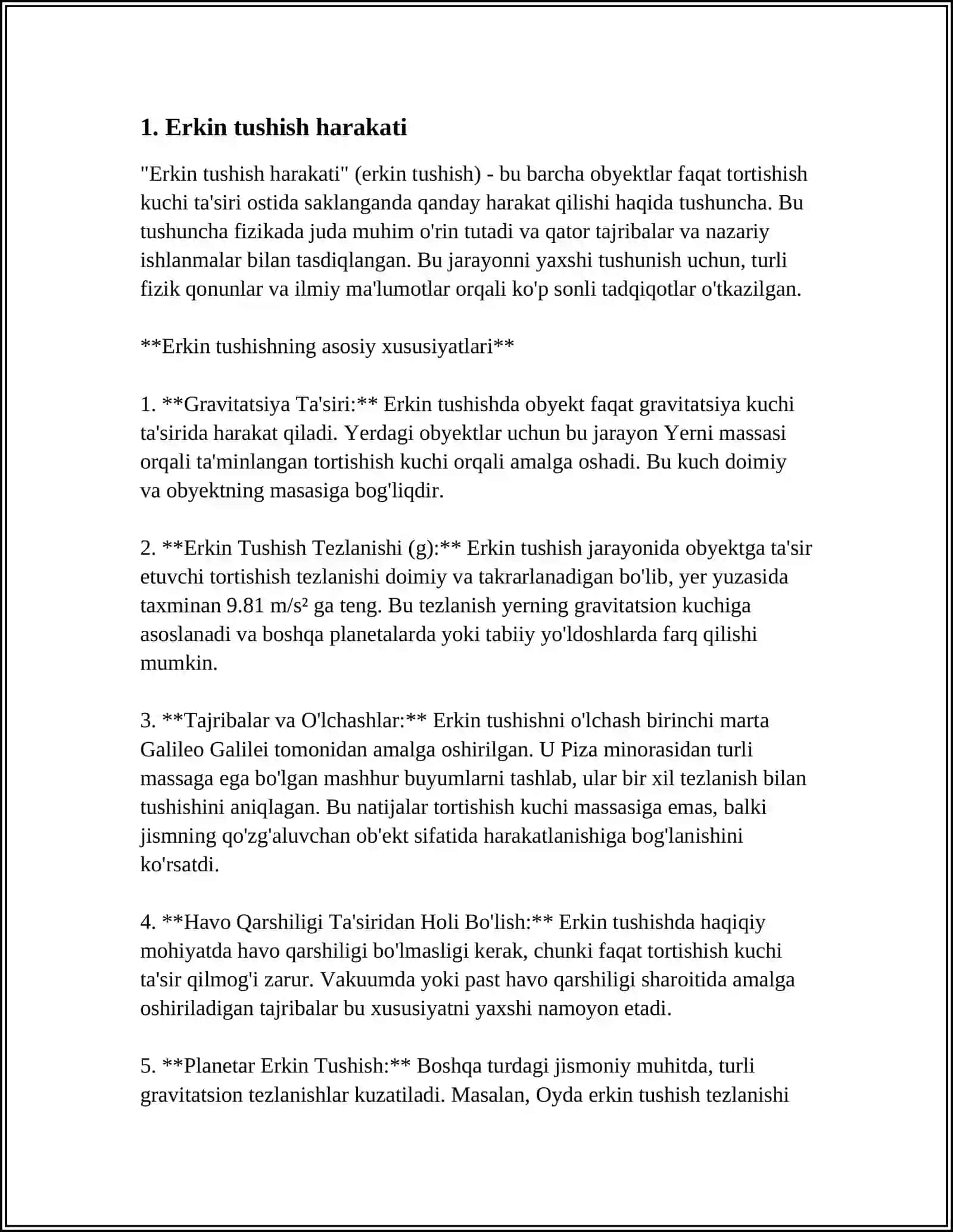 ERKIN TUSHISH VA YUQORIGA TIK OTILGAN JISM HARAKATI 4