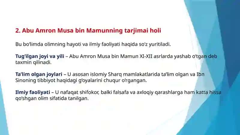 Abu Amron Musa bin Mamun va tibbiyetikaning rivojlanishi 4