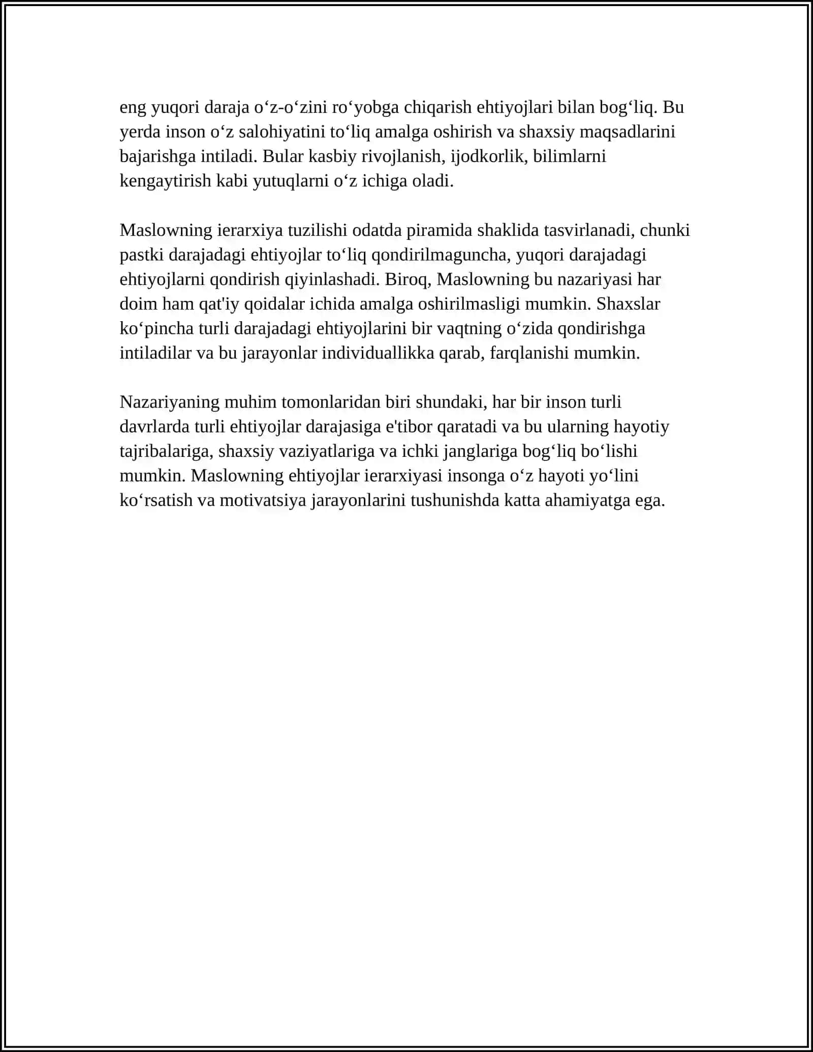 Maslow ehtiyojlar ierarxiyasi 4
