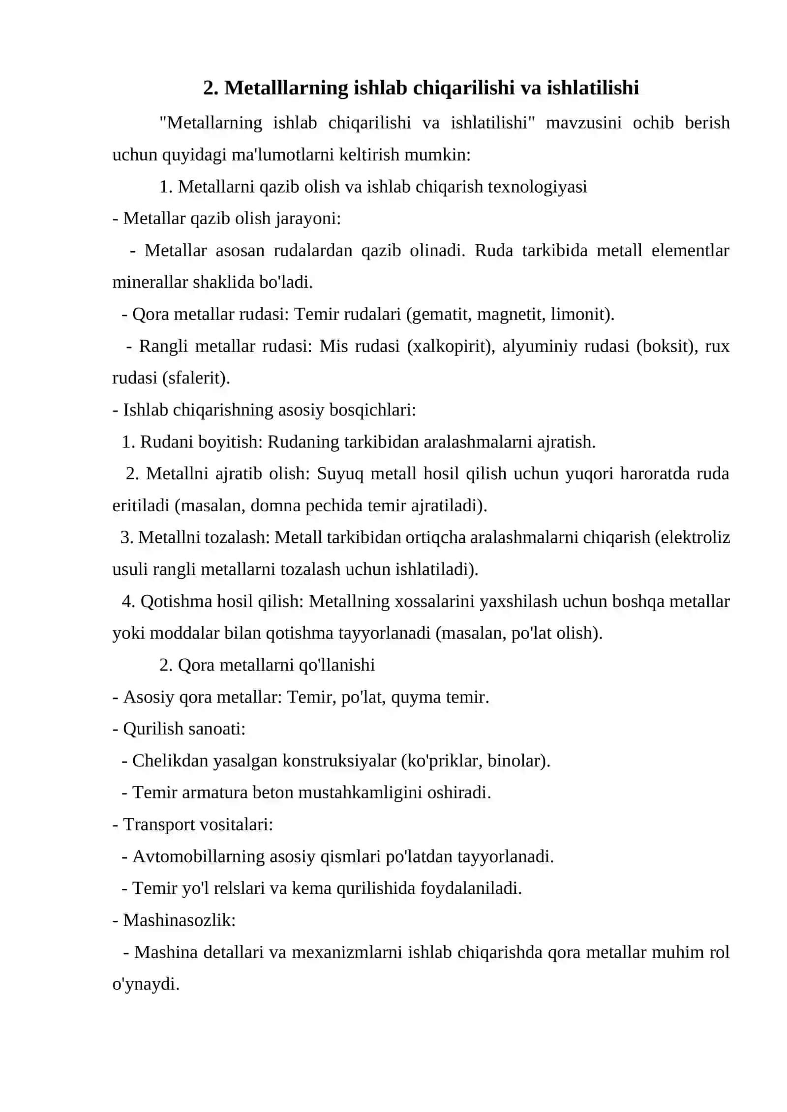 Qora va rangli metallarni o'rganish 4