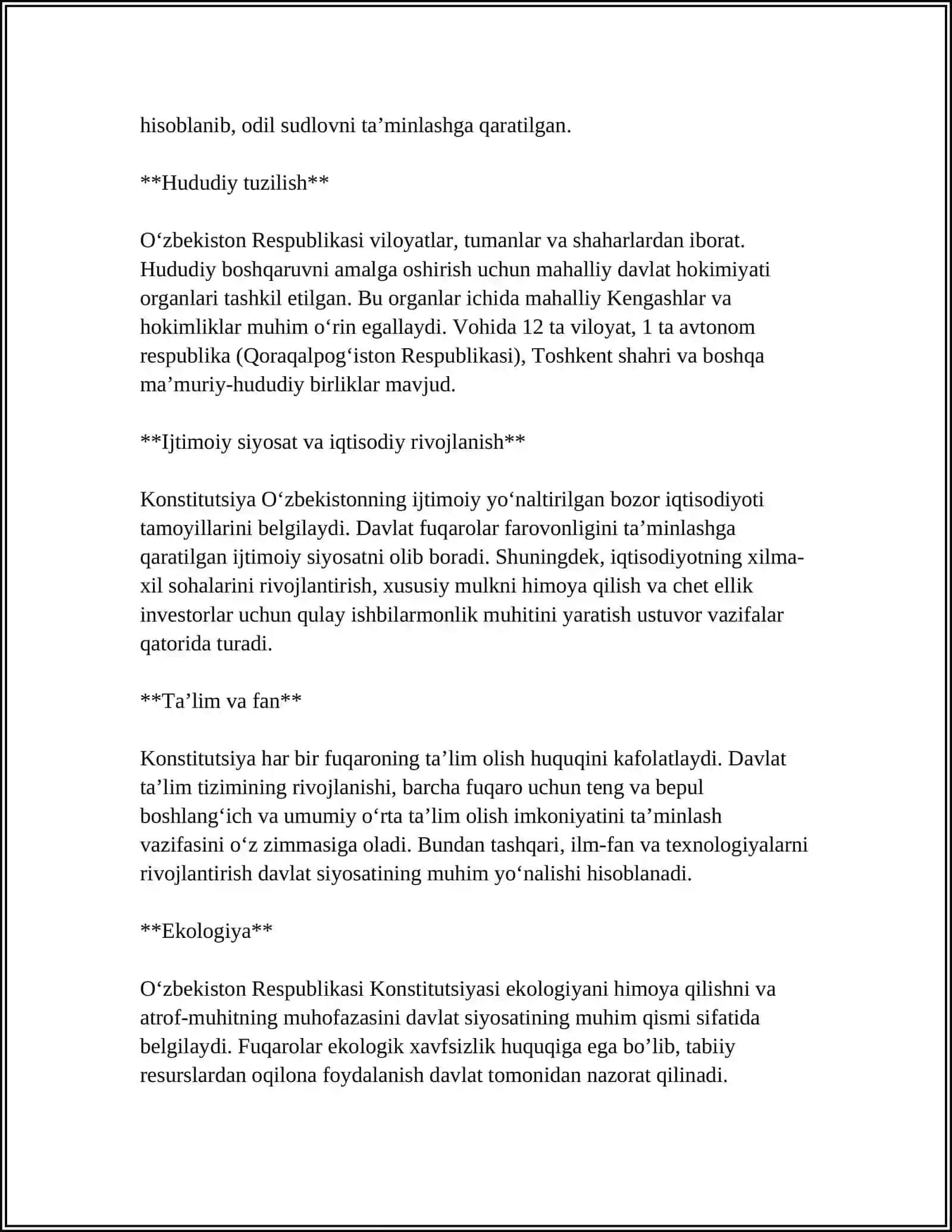 O‘ZBEKISTON RESPUBLIKASI OLIY TA’LIM FAN VA INNOVATSIYA VAZIRLIGI MUSTAQIL ISH 4