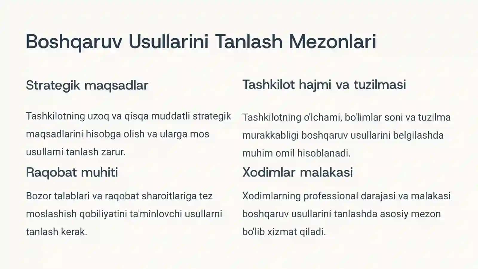 Boshqarish Usullari va Menejer Rahbarlik Uslubi 4