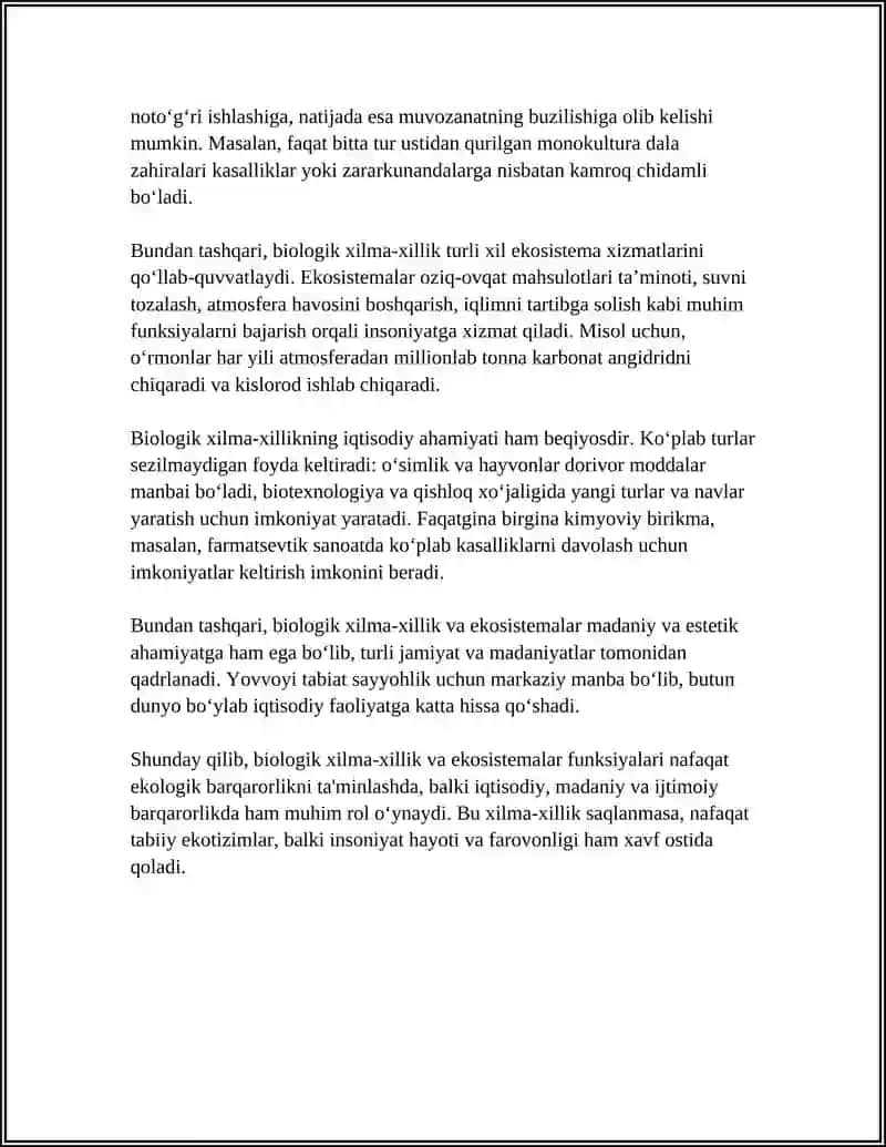 BIO XILMA XILLIK VA EKOSISTEMALARNING FUNKSIYALARI 4