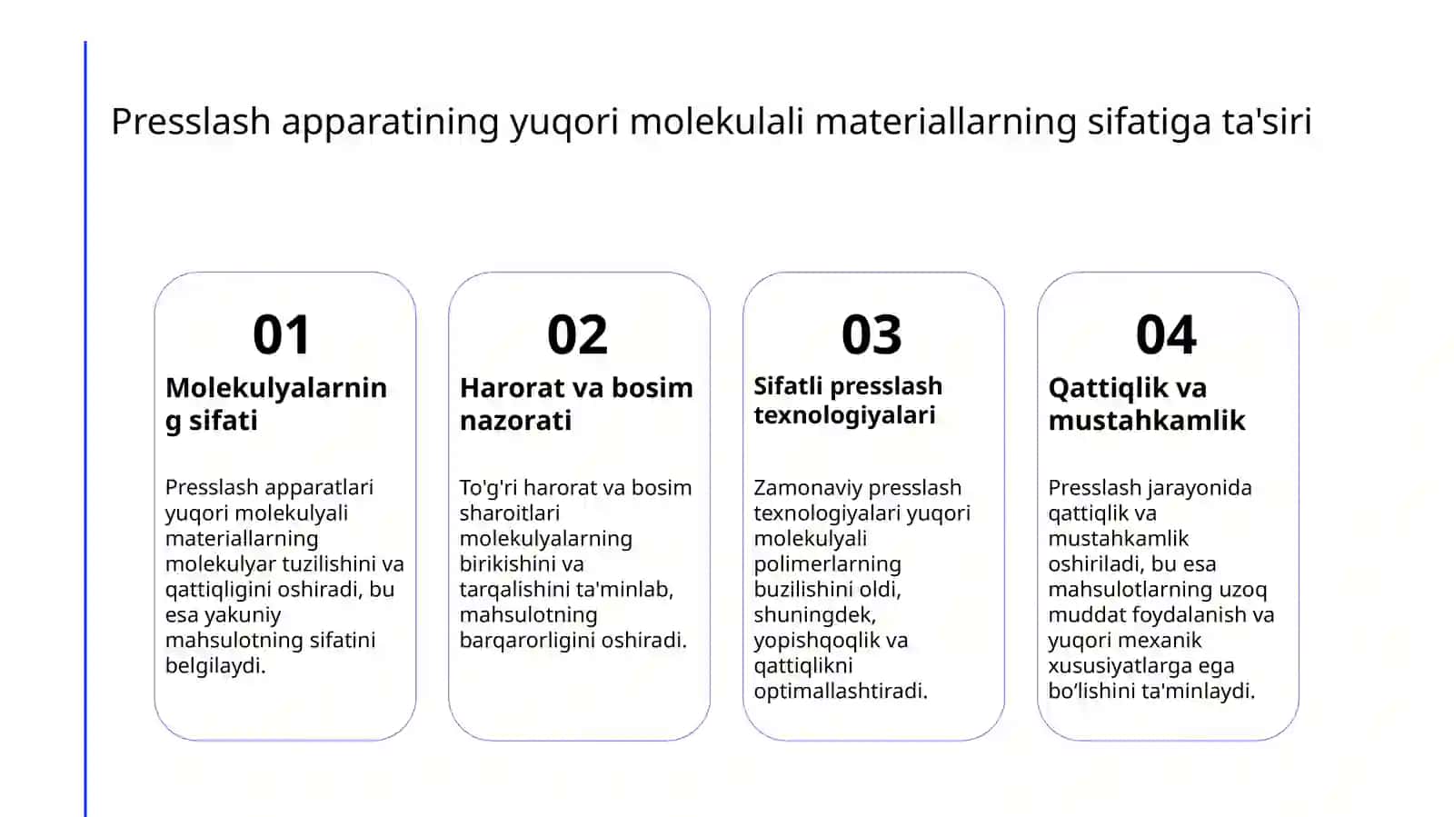 Yuqori molekulali birikmalar ishlab chiqarishda presslash apparati 4