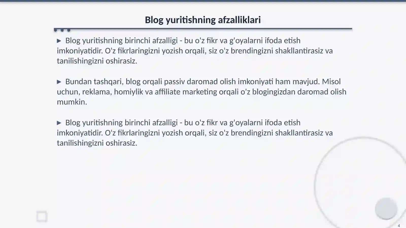 Blog yuritish va kontent reja tuzish 4