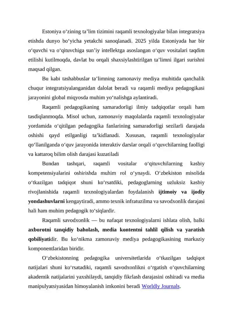 RAQAMLI MEDIA PEDAGOGIKASINING ZAMONAVIY YONDASHUVLARI 4