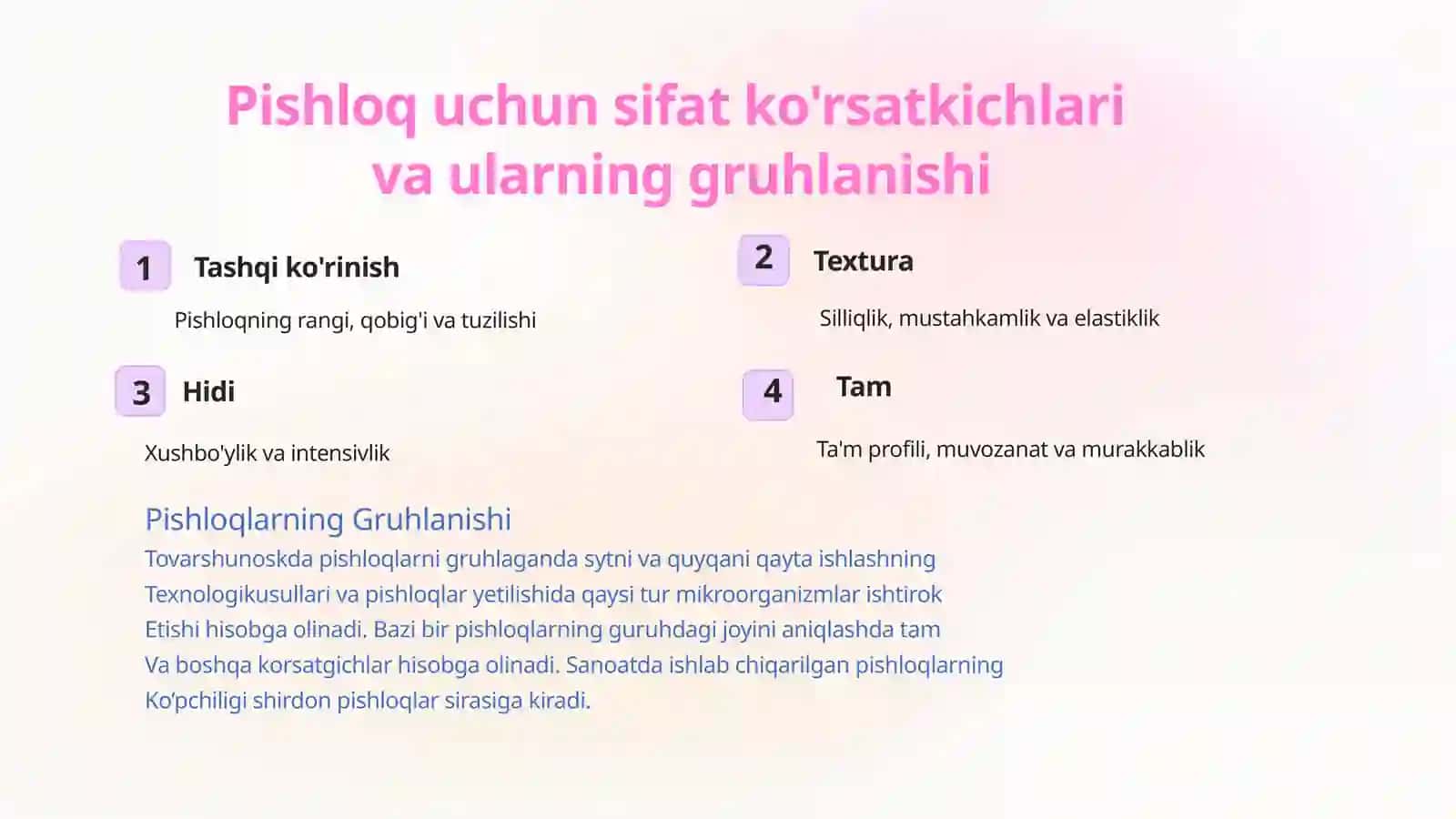 Pishloq mahsulotlari va sifat ko'rsatkichlari 4