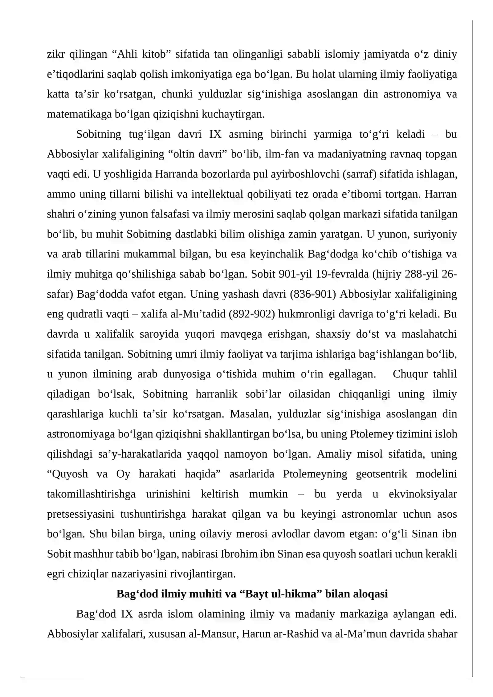 Sobit ibn Qurra (836-901) mavzusida maqola yoki tezis tayyorlash 4