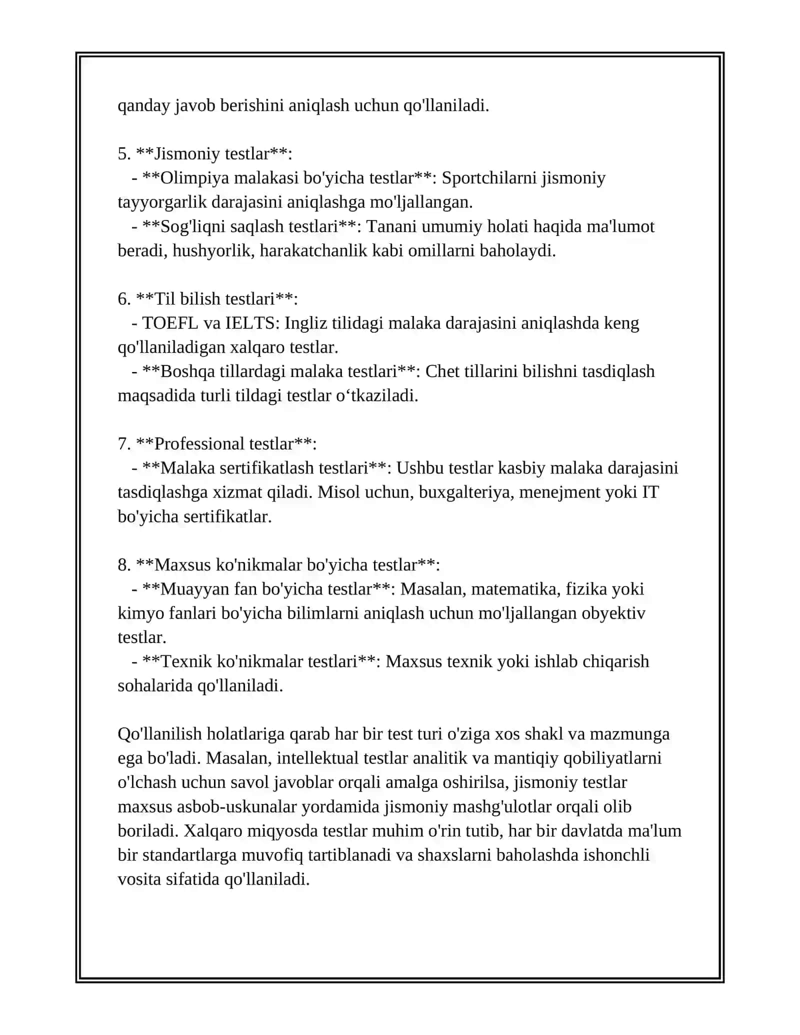 TEST VA UNING TURLARI 4