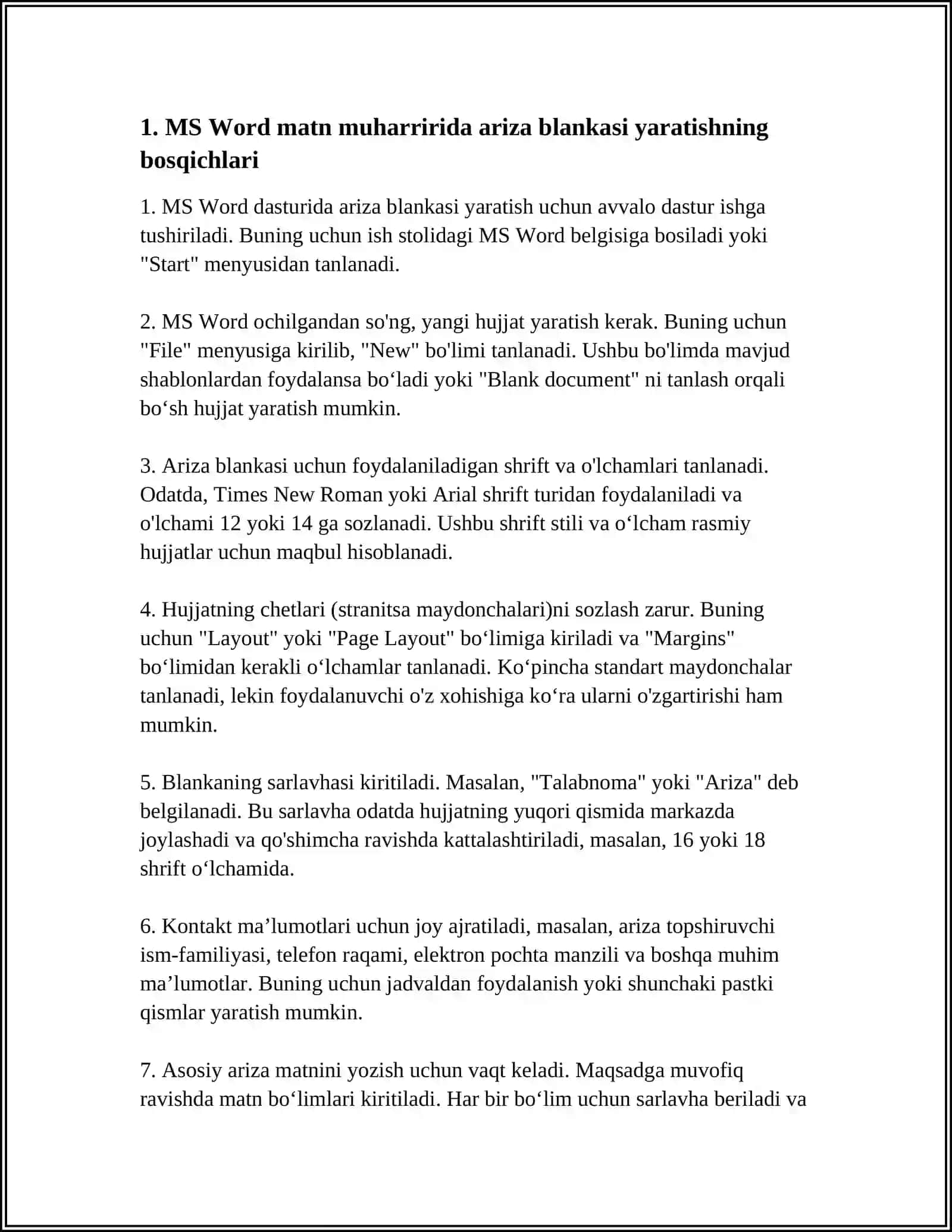 MS WORD MATN CAXRRIRLAGICHIDA TURLI XIL BLANKALAR YARATISH 4