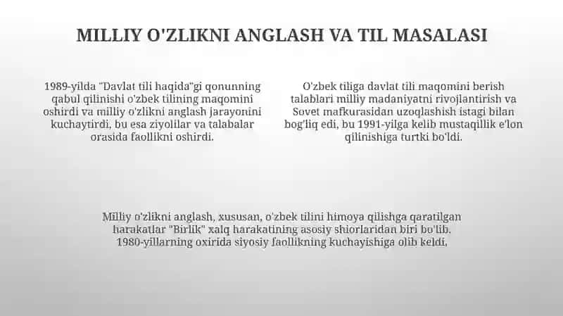 Mustaqillikka erishish arafasida Oʻzbekistondagi ijtimoiy siyosiy jarayonlar 4