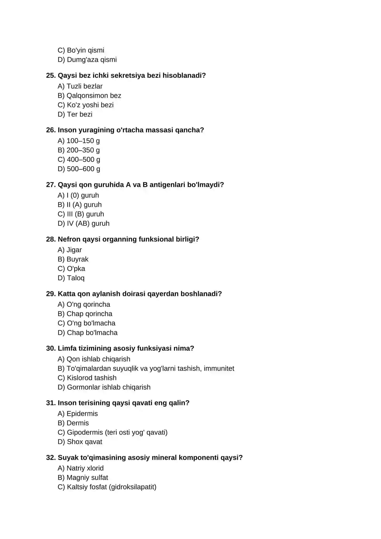 ODAM ANATOMIYASI FANIDAN TESTLAR 4